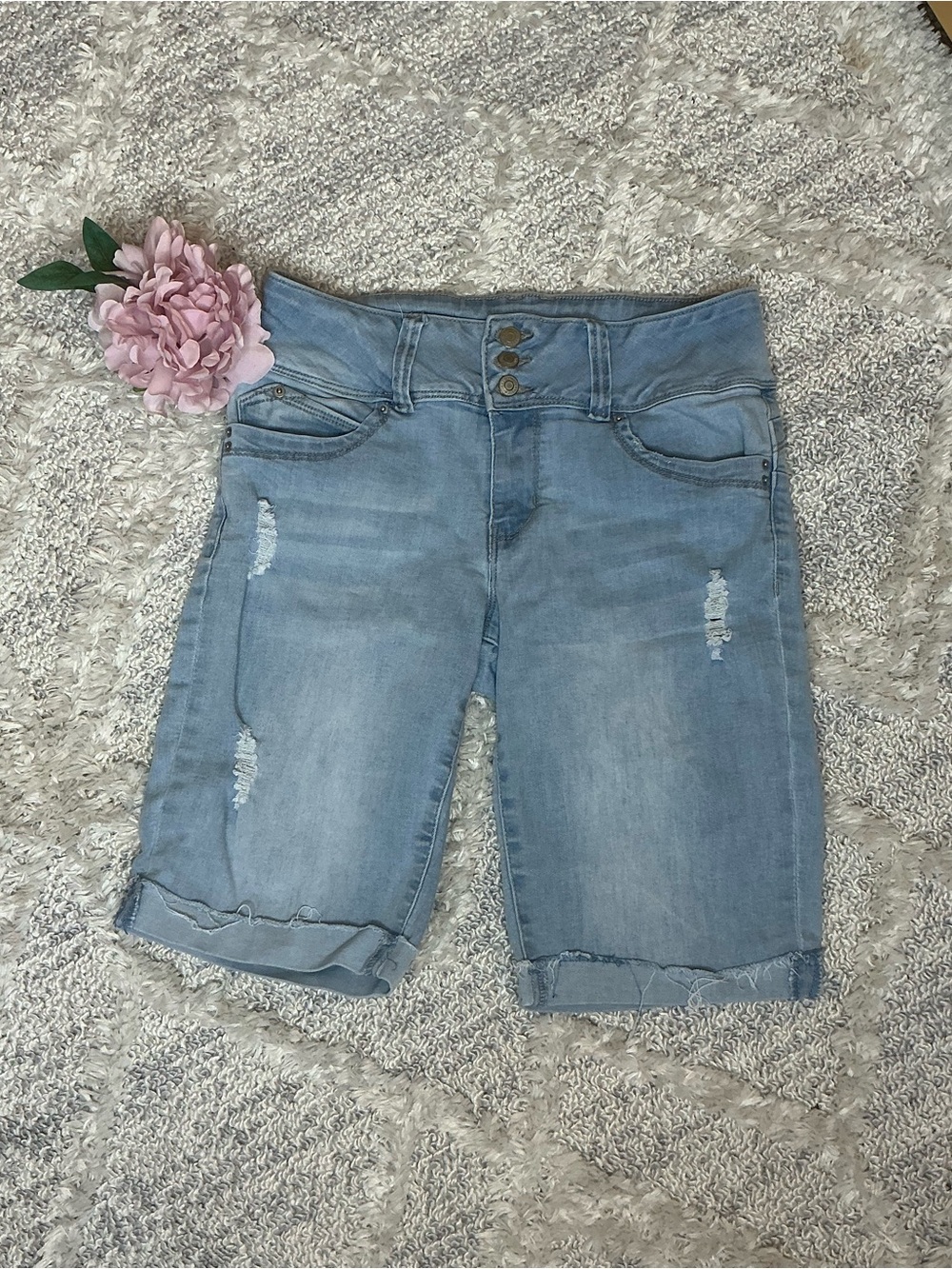 YMI Light Blue Curvy Fit Denim Shorts
